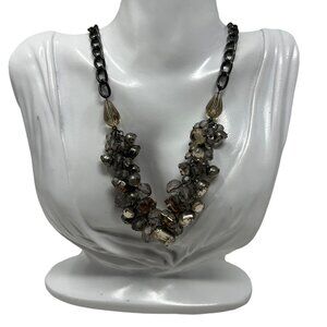 Loft Necklace Gunmetal Chain Purple Clear‎ Lucite Beads Cluster